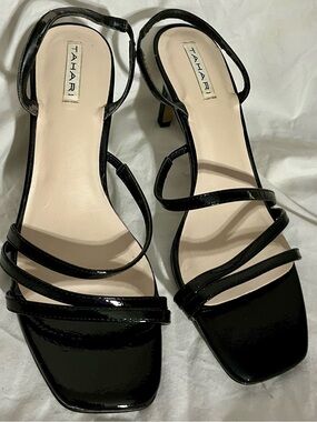 Tahari Black Patent Strappy Mid-Heel Sandals